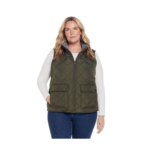 Plus Size Women’s Dusty Olive Weathercast Midweight Reverible Vest - Picture 1 of 7